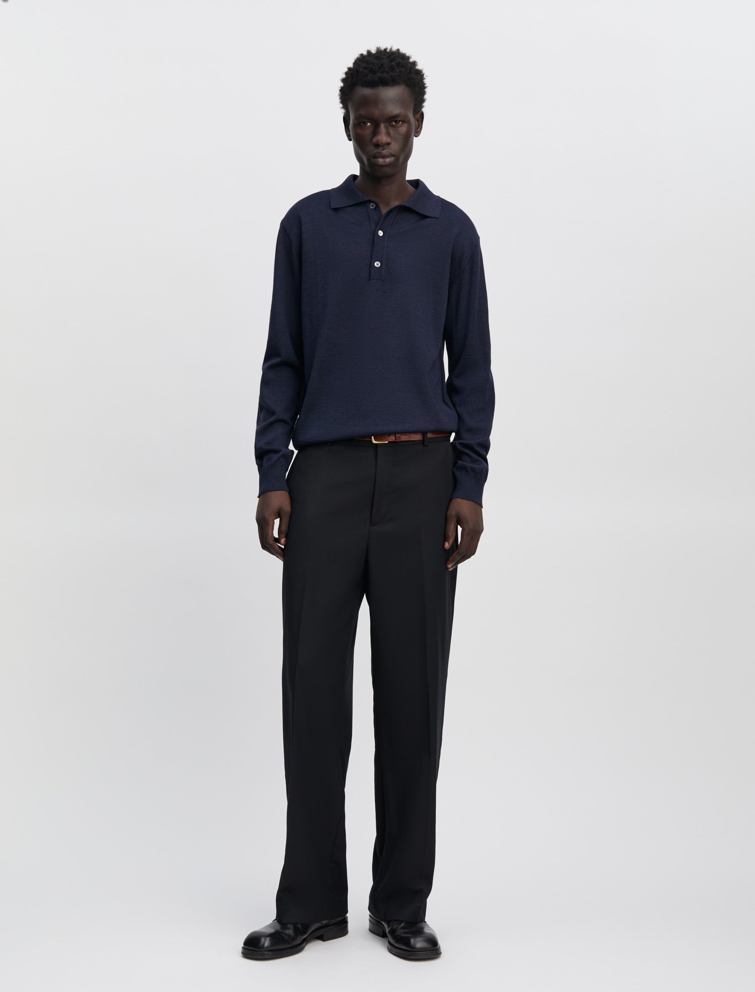 ANOTHER ASPECT knit polo ポーガーズ Another Aspect Polo Shirt 1.0 - Light Grey Melange | Garmentory