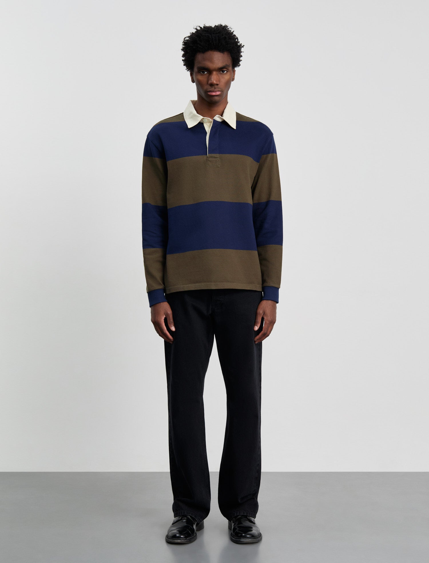 ANOTHER Rugby Polo 1.0, Navy Brown Stripe - ANOTHER ASPECT