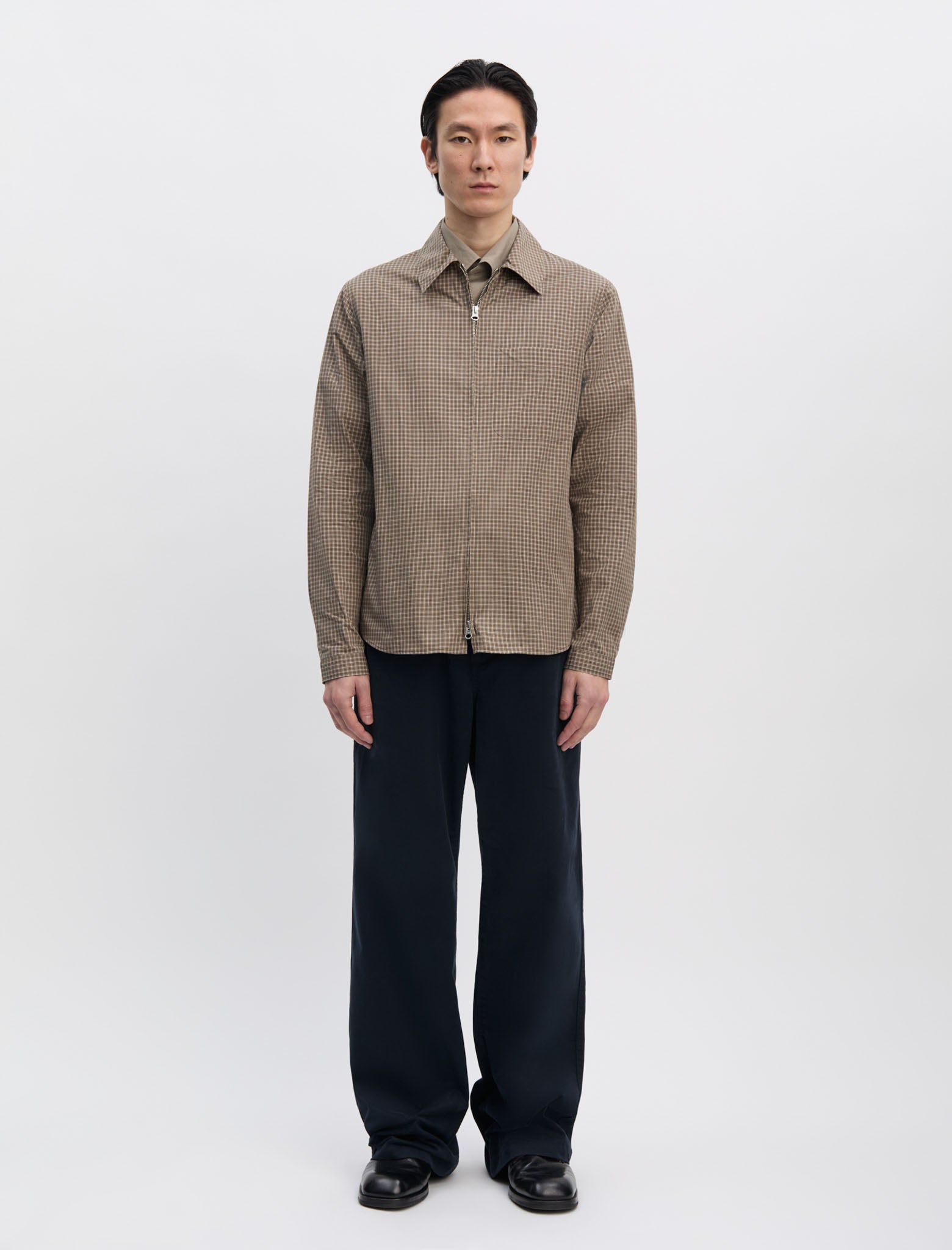 ANOTHER Zip Shirt 1.0 JPN, Khaki/Brown Check - ANOTHER ASPECT