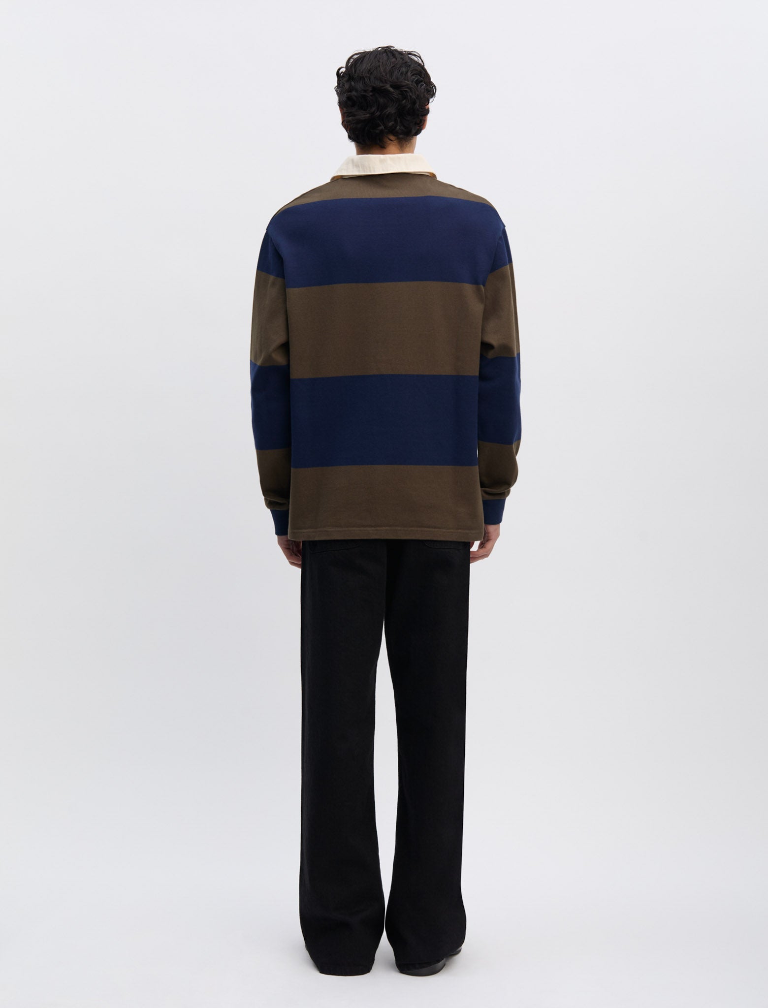 ANOTHER Rugby Polo 1.0, Navy Brown Stripe - ANOTHER ASPECT