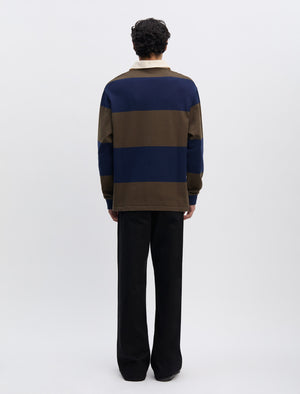 ANOTHER Rugby Polo 1.0, Navy Brown Stripe - ANOTHER ASPECT