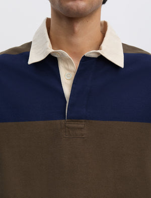 ANOTHER Rugby Polo 1.0, Navy Brown Stripe - ANOTHER ASPECT