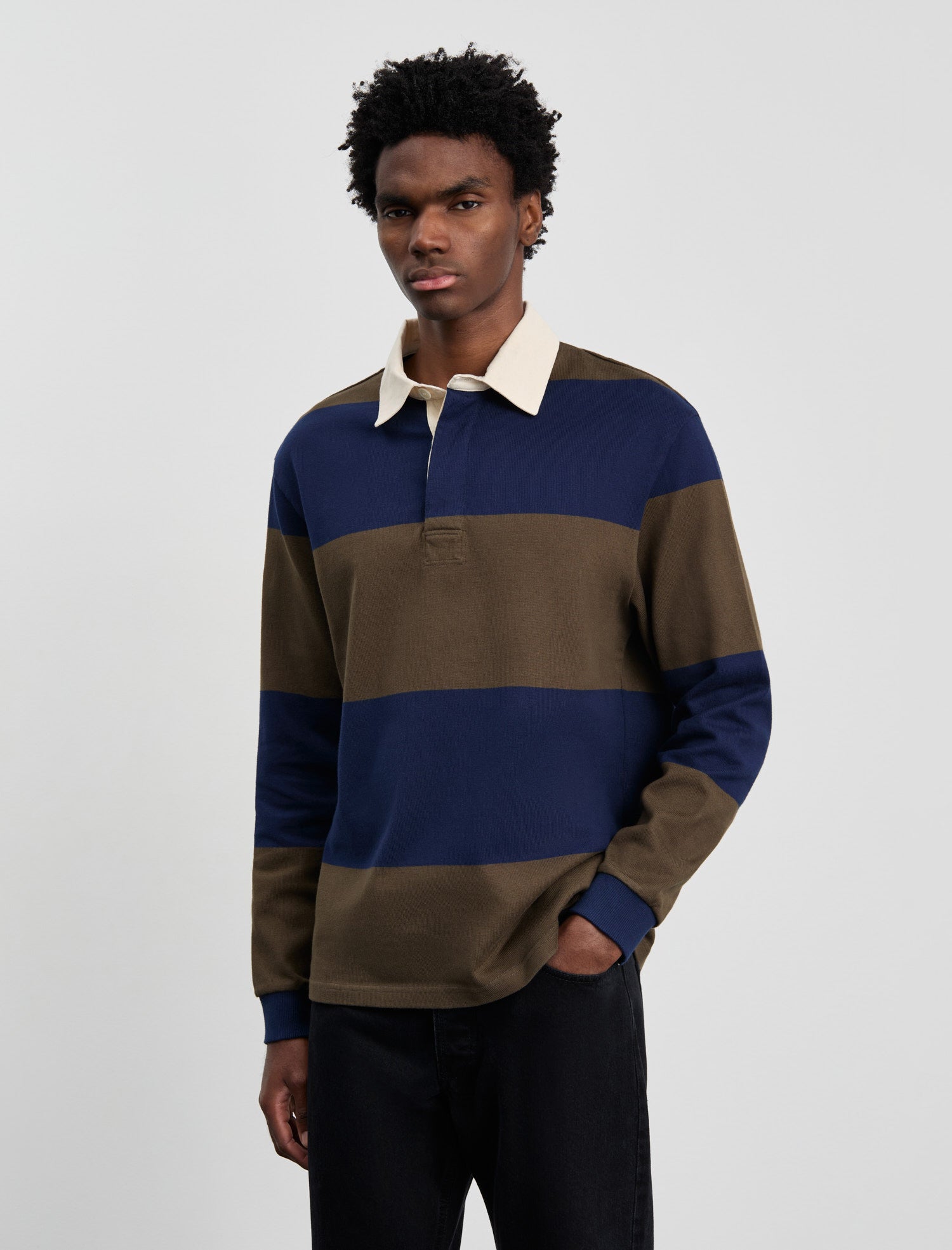 ANOTHER Rugby Polo 1.0, Navy Brown Stripe