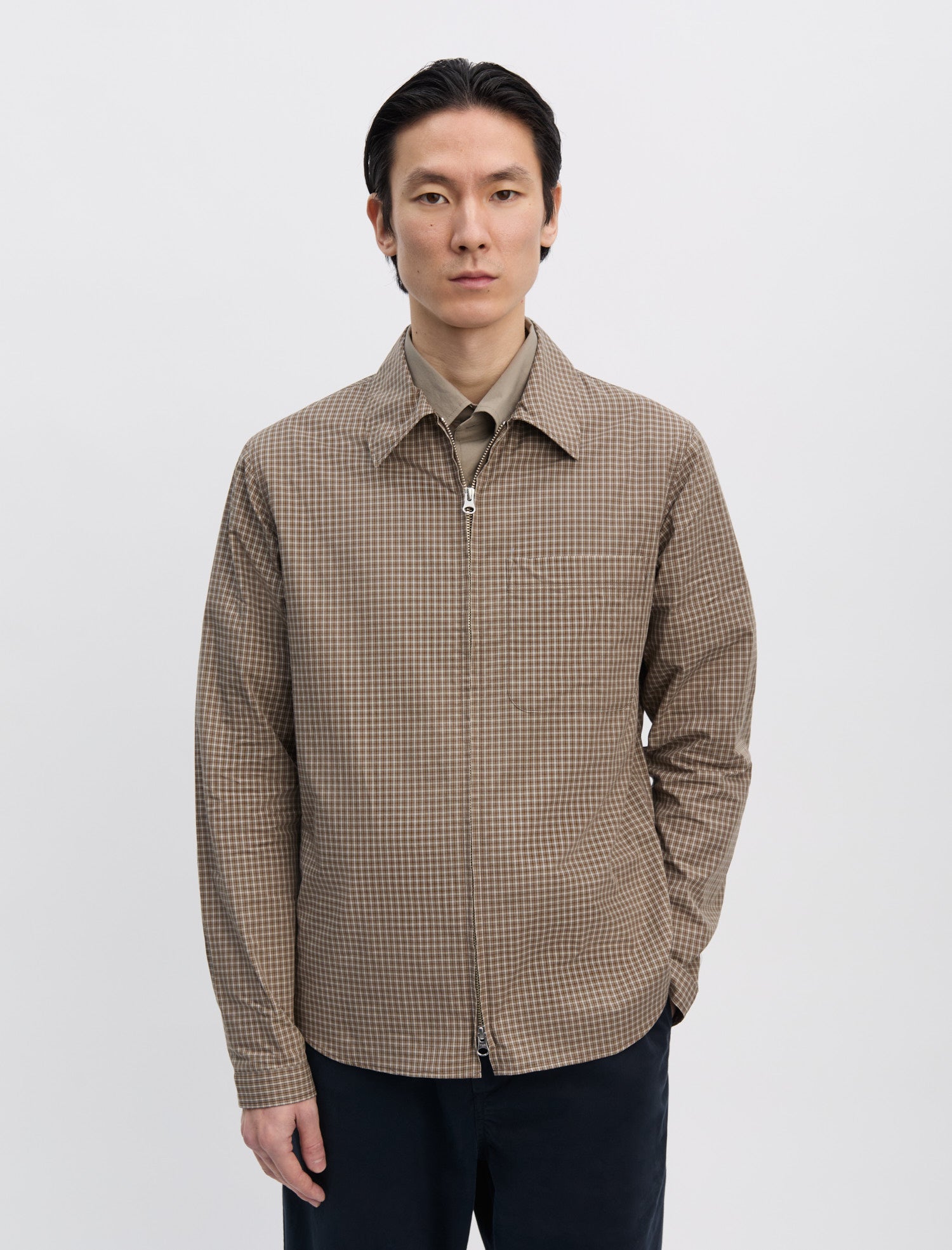 ANOTHER Zip Shirt 1.0 JPN, Khaki/Brown Check - ANOTHER ASPECT